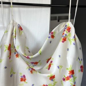 Beautiful ZARA women’s cowl neck floral scarf halter top